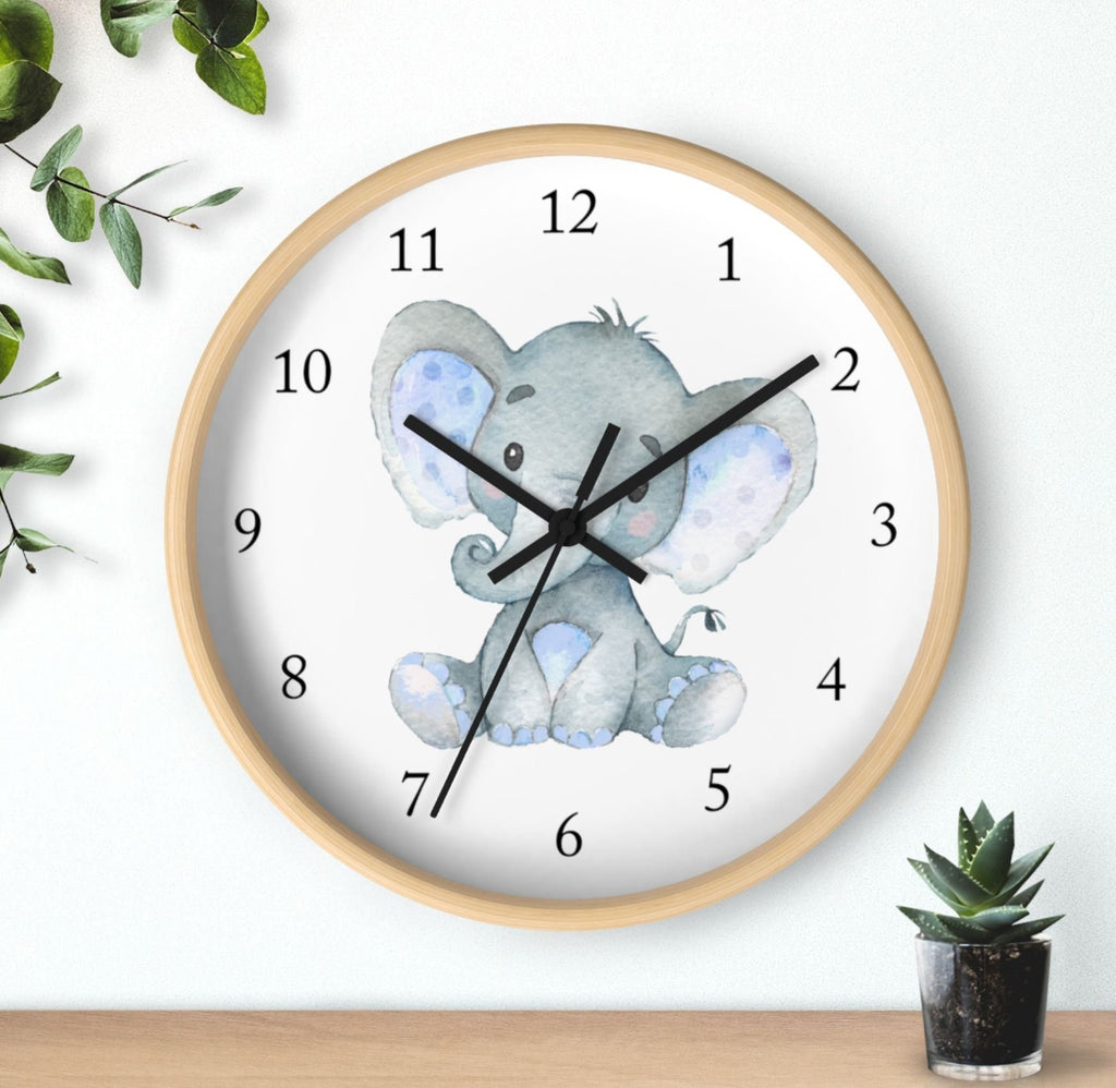 Elephant Wall Clock, Kids Wall Clock, Watercolor  Nursery Wall Clock, Girl Boy Bedroom Decor, Jungle Animals Nursery Decor