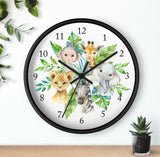 Safari Animals  Wall Clock, Watercolor  Nursery Wall Clock, Girl Boy Bedroom Decor, Zoo Animals Nursery Elephant Monkey Giraffe Zebra  Lion