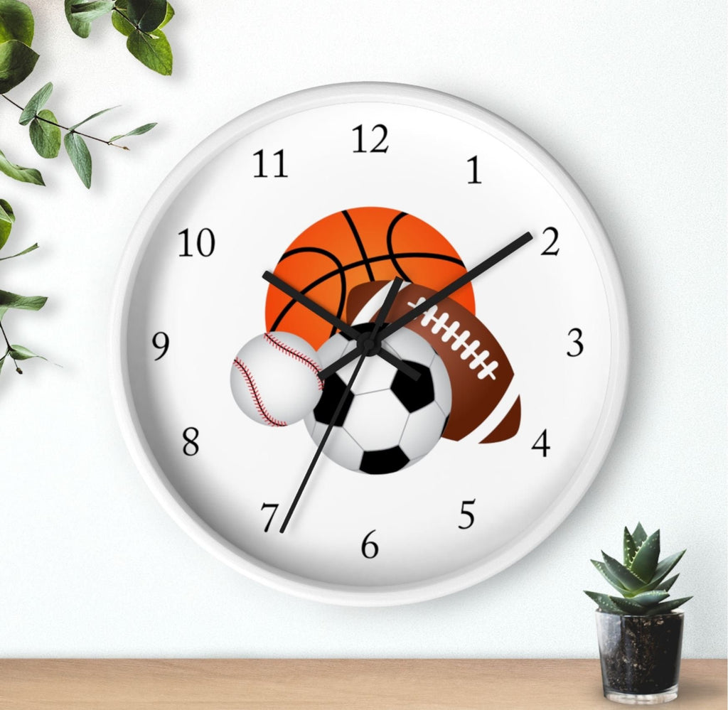 Sports Balls Wall Clock, Sports Kids Boy Bedroom Wall Decor Basketball Soccer Baseball Soccer T115
