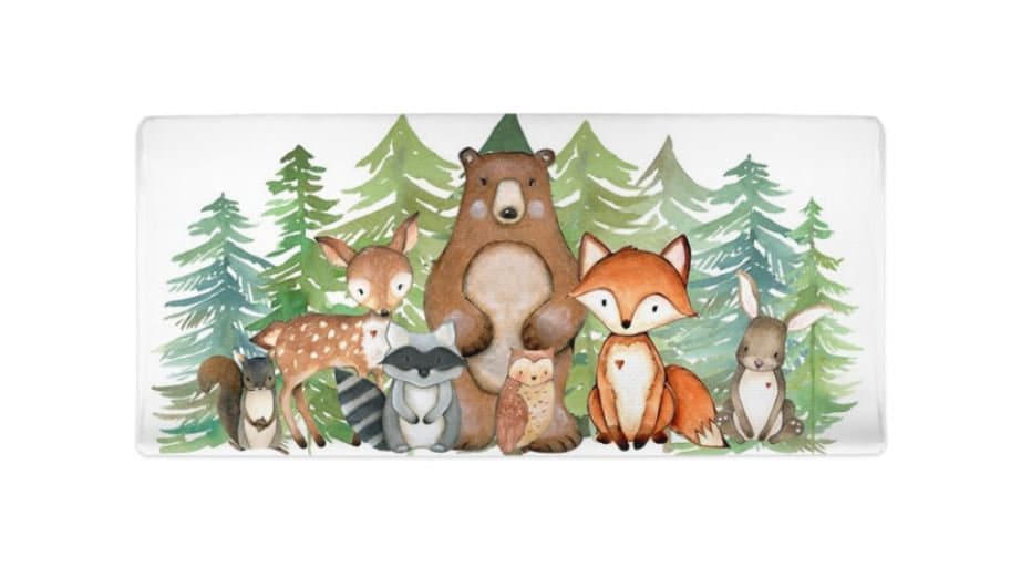 Woodland Animals  Changing Pad Cover Evergreens Pine Trees Forest Bear Dear Fox Owl Raccoon Baby Boy Shower Gift C147