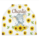 Sunflower Elephant Baby Car Seat Cover Canopy  Floral Girl Boy Neutral Baby Shower Gift Shopping Cart Highchair Nursing Privacy  Cover C141