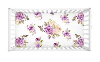 Floral Crib Sheet Watercolor Purple Lavender Lilac Watercolor Flowers Newborn Baby Shower Gift Nursery Crib Mattress Cover C156