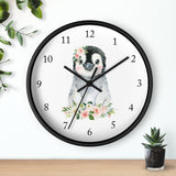 Penguin Floral Wall Clock, Blush Pink Watercolor Flowers Nursery Wall Clock, Baby Girl Bedroom Decor