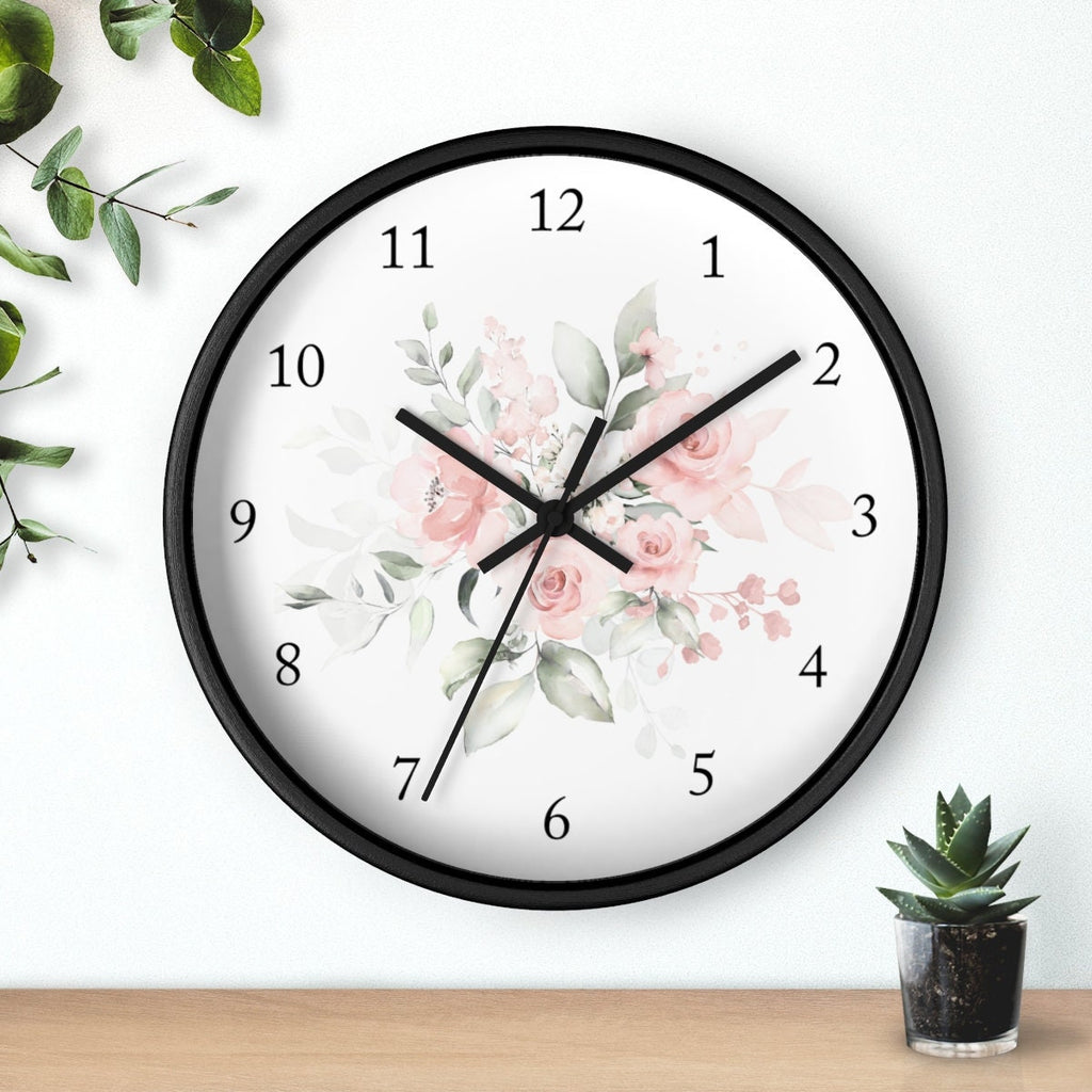 Floral Wall Clock, Blush Pink Watercolor Flowers Nursery Wall Clock, Baby Girl Bedroom Wall Decor T120