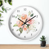 Floral Wall Clock, Peach Blush Pink Watercolor Flowers Nursery Wall Clock, Baby Girl Bedroom Wall Decor T133