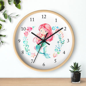 Mermaid Wall Clock,  Watercolor Mermaid Nursery Wall Clock, Baby Girl Bedroom Wall Decor T129