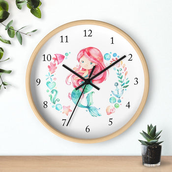Mermaid Wall Clock,  Watercolor Mermaid Nursery Wall Clock, Baby Girl Bedroom Wall Decor T129