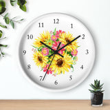 Sunflowers Floral Wall Clock, Watercolor Yellow Pink Sunflowers Nursery Wall Clock, Baby Girl Bedroom Decor
