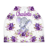 Elephant Baby Car Seat Cover Canopy Purple Lavender Watercolor Floral Shower Gift Shopping Cart Highchair Nursing Privacy Carseat Cover C146
