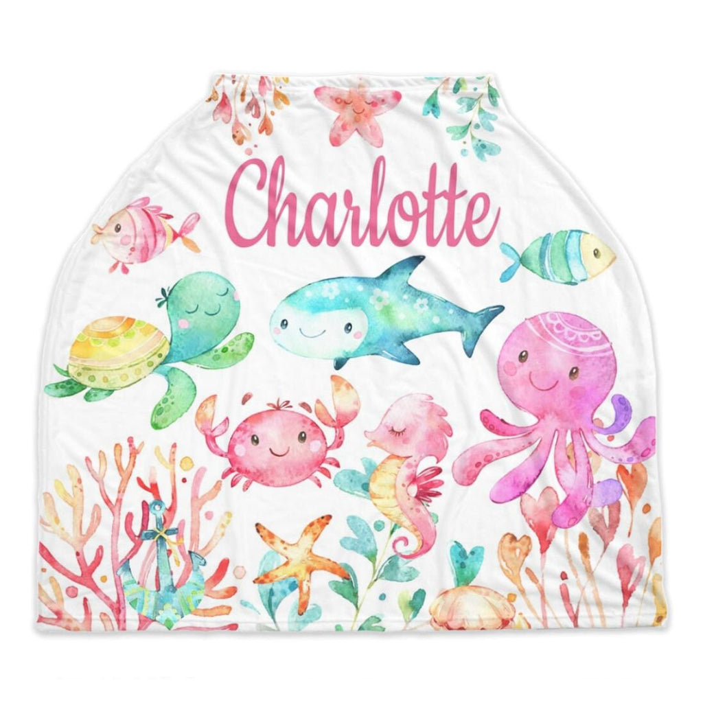 Sea Animals Baby Car Seat Cover Canopy  Under The Sea Baby Shower Gift Shopping Cart Highchair Nursing Privacy Car Seat Cover C148