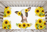 Cow  Sunflowers Baby Girl Crib Sheet Newborn Sunflower Baby Shower Gift Nursery Crib Mattress Cover  161