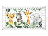 Safari Animals Nursery Bedding Collection Set, Greenery Leaves Jungle :Crib Sheet,16x16 Pillow,30x40 Minky Blanket,3(11x14) Wall Art Prints