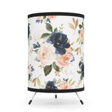 Floral Tripod Table Lamp, Navy Blue Blush Pink Gold Watercolor Flowers Nursery Decor Girl Bedroom Decor Living Room Table Lamp