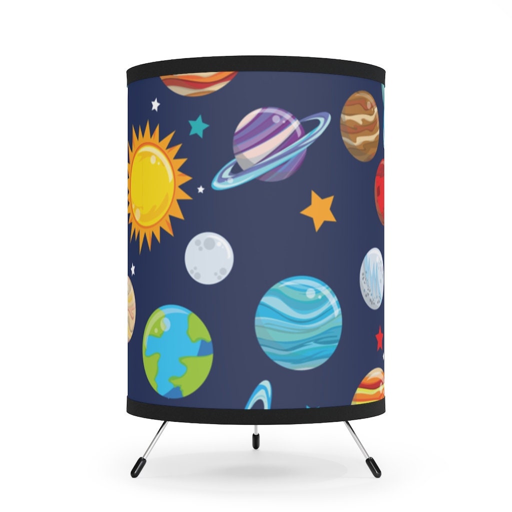 Space Planets Kids Table Lamp, Outerspace Nursery Lamp Bedroom Decor Tripod Lamp Baby Shower Gift