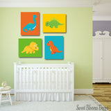 Dinosaurs Nursery Wall Art Teal Blue Green Orange Yellow Baby Boy Bedroom Decor Baby Shower Gift Playroom Decor  C132
