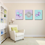 Butterflies Nursery Wall Art Purple Lavender Teal Butterfly Chevron Polkadots Girl Bedroom Decor Polka dots Name  C109