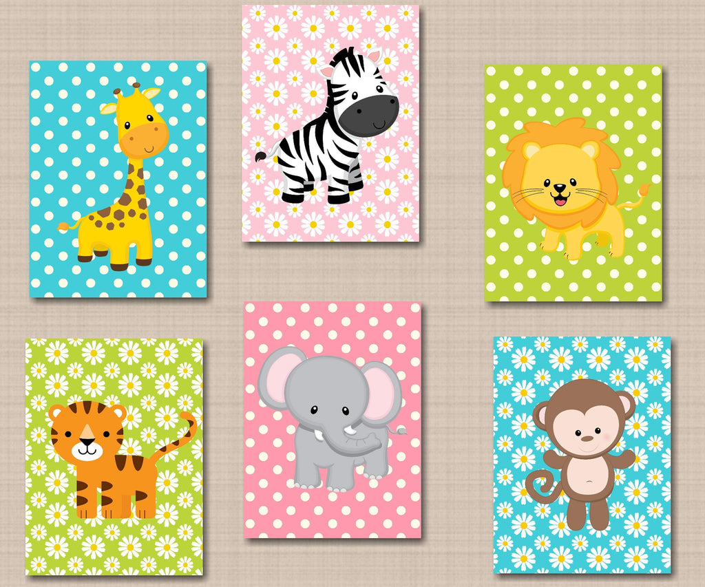 Jungle Animals Nursery Wall Art Safari Nursery Wall Art Girl Animals Nursery Wall Art Safari Nursery Decor Lion Monkey Elephant 503-Sweet Blooms Decor