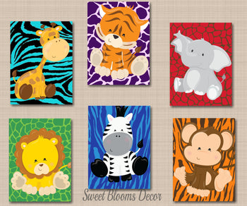 Jungle Animals Nursery Wall Art Safari Nursery Wall Art Zoo Animals Nursery Decor Animals Decor Lion Monkey Giraffe Neutral Boy Girl C568-Sweet Blooms Decor
