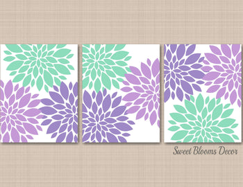 Lavender Purple Mint Green Floral Wall Art Lavender Mint Floral Room Decor Lavender Floral Wall Art Purple Mint Nursery Art  C552