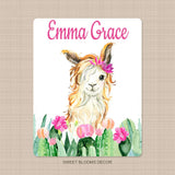 Llama Cactus Baby Girl Name Blanket Pink Floral Newborn Monogram Flowers Baby Shower Gift Nursery Bedding  B1018