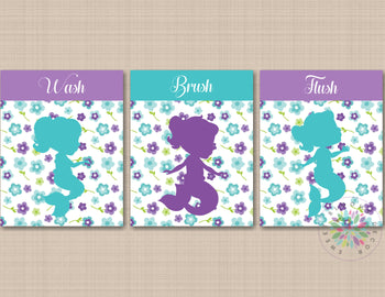 Mermaid Bathroom Wall Art Floral Mermaid Girl Bathroom Wall Art Purple Teal Bathroom Decor Baby Wash Brush Flush PRINTS or CANVAS B167-Sweet Blooms Decor