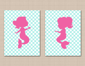 Mermaid Bathroom Wall Art,Pink Teal Mermaid Wall Art,