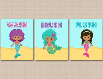 Mermaid Bathroom Wall Art,Under the Sea Bathroom Wall Art,Sea Animals Bathroom Wall Art,Mermaid Kids Wall Art,Mermaid Art PRINTS or CANVAS-Sweet Blooms Decor