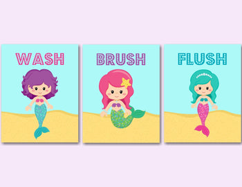 Mermaid Bathroom Wall Art,Under the Sea Bathroom Wall Art,Sea Animals Bathroom Wall Art,Mermaid Kids Wall Art,Mermaid Art PRINTS or CANVAS-Sweet Blooms Decor