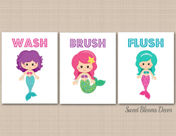 Mermaid Bathroom Wall Art,Under the Sea Bathroom Wall Art,Sea Animals Bathroom Wall Art,Mermaid Kids Wall Art,Mermaid PRINTS or CANVAS B105-Sweet Blooms Decor