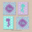 Mermaid Kids Wall Art Purple Teal Mermaid Scales Starfish Name Monogrm Bathroom Decor UNFRAMED  C841