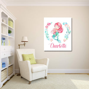 Mermaid Nursery Wall Art Girl Bedroom Name Sign Bathroom Decor CANVAS C764-Sweet Blooms Decor