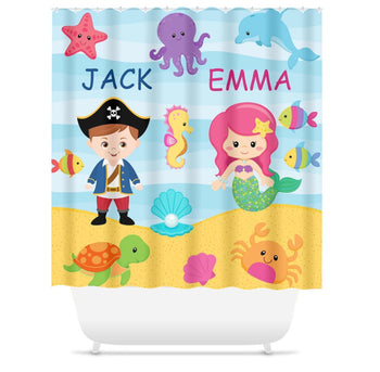 Mermaid Pirate Name Shower Curtain Sea Animals Bath Mat Towel Bath Set S108