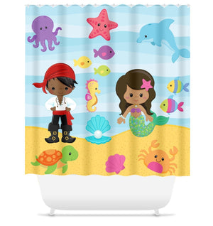 Mermaid Pirate Name Shower Curtain Sea Animals Bath Mat Towel Bath Set S108