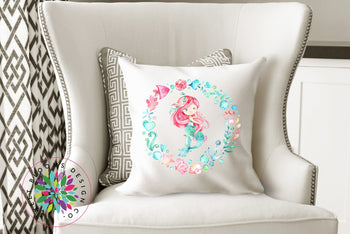 Mermaid Throw Pillow Watercolor Sea Animals Ocean Monogram Nursery Girl Room Decor Bedding Baby Shower Gift Home Decor P145-Sweet Blooms Decor