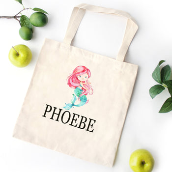 Mermaid Tote Bag Personalized Kids Canvas School Bag Custom Preschool Daycare Toddler Beach Tote Bag Birthday Favor Gift Library 138-Sweet Blooms Decor
