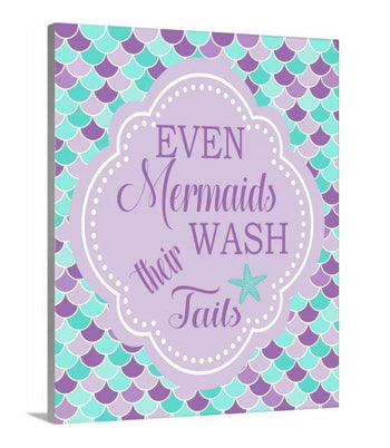 Mermaid Wall Art Mermaid Bathroom Decor Purple Teal Even Mermaids Wash Thier Tales CANVAS B158