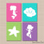 Mermaids Nursery Decor Wall Ar Starfish Seashell Pink Purple Teal Green Twins Sisters Baby Girl Bedroom Decor Bathroom C388