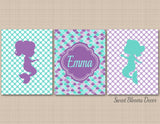 Mermaids Nursery Wall Art Purple Teal Aqua Girl Bedroom Decor Scales Polka dots Name Monogram Girl BEdroom Decor Twins C341-Sweet Blooms Decor