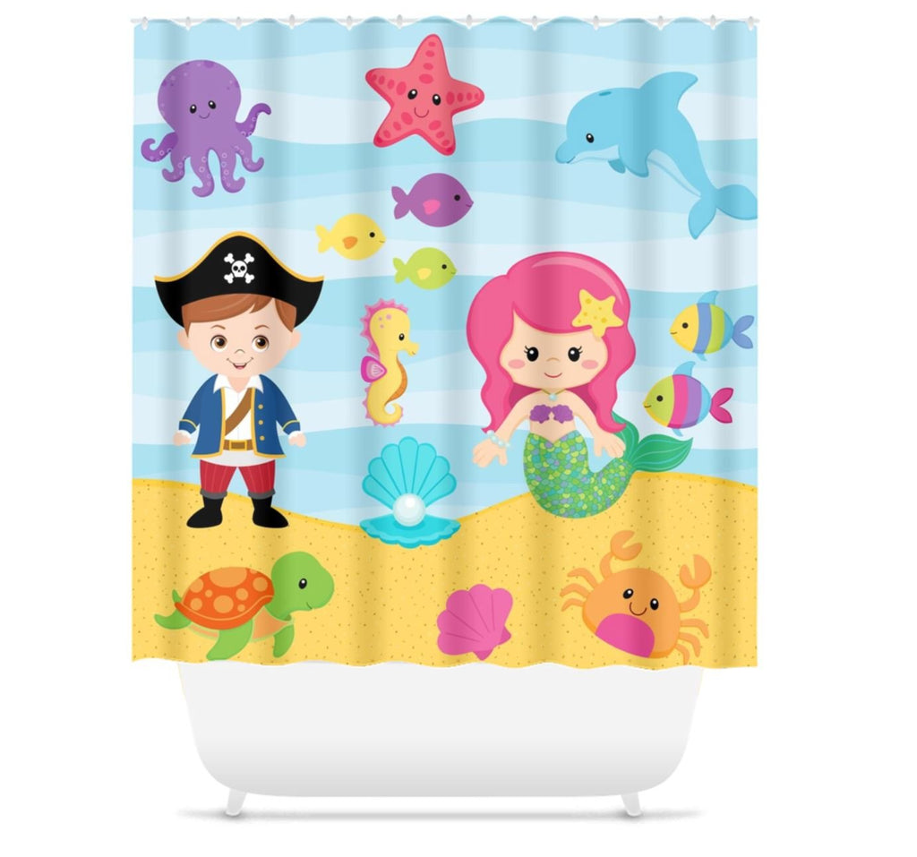 Mermaids Pirates Shower Curtain Sea Animals Brother Sister Shower
