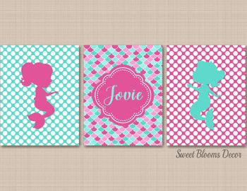 Mermaids Wall Art Nursery Decor Pink Aqua Teal Scales Girl Bedroom Decor Name Monogram Birthday Baby SHower Gift C535-Sweet Blooms Decor
