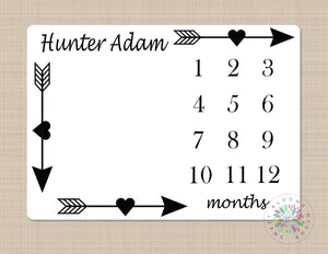 Milestone Blanket Arrows Blanket Monthly Personalized Woodland Arrows Months Baby Name Monthly Growth Tracker Baby Shower Gift B528