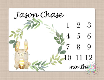 Milestone Blanket Baby Boy Girl Personalized Blanket Monthly Growth Tracker Bunny Rabbit Animals Newborn Photo Prop Baby Shower Gift 595