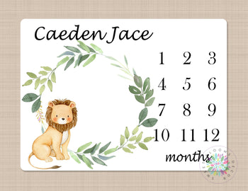 Milestone Blanket Baby Boy Girl Personalized Blanket Monthly Growth Tracker Lion  Safari Animals Newborn Photo Prop Baby Shower Gift 601