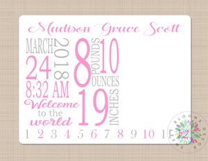 Milestone Blanket Baby Girl Birth Announcement Monthly Growth Tracker Personalized Pink Gray Newborn Blanket Nursery Baby Shower Gift B350-Sweet Blooms Decor