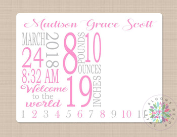 Milestone Blanket Baby Girl Birth Announcement Monthly Growth Tracker Personalized Pink Gray Newborn Blanket Nursery Baby Shower Gift B350-Sweet Blooms Decor