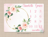 Milestone Blanket Baby Girl Floral Wreath Coral Pink Blush Floral Personalized Newborn Baby Watercolor Roses Flowers Baby Shower Gift B696