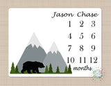Milestone Blanket Bear Mountains Monthly Growth Tracker Baby Boy Blanket Forest Trees Woodland Adventure Awaits Bedding Shower Gift B309