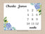 Milestone Blanket Boy Blue Floral Personalized Monthly Blanket Newborn Baby Blanket Watercolor Flowers Wreath Flowers Baby Shower Gift B1003