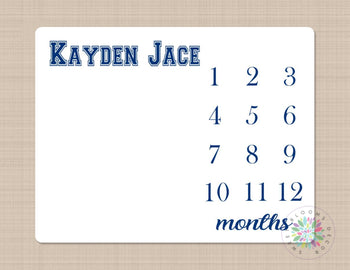 Milestone Blanket Boy Monthly Growth Tracker Navy Blue White Personalized Baby Boy Girl Blanket Name Nursery Bedding Baby Shower Gift B352