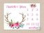 Milestone Blanket Deer Antler Girl  Pink Flowers Monthly Growth Tracker Floral Deer Boho Newborn Baby Girl Floral Baby Shower Gift B380